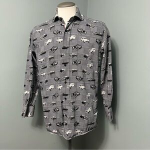 7 DOWNIE St. London Couture Men's vintage Car Print houndstooth Shirt size Large